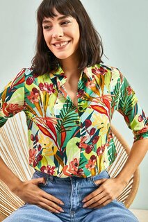 Женская вискозная рубашка со сложенными рукавами и разноцветными узорами SHADE