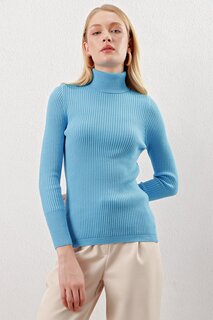 Женская голубая водолазка в рубчик, базовый трикотаж, свитер Z Giyim