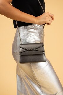 Женская вечерняя сумка с полосками и цепочкой BAG3000-23 Pembe Potin, серый