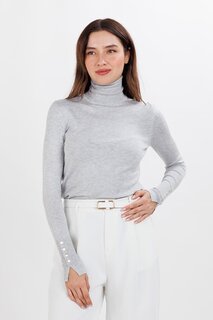 Женская водолазка большого размера с манжетами и пуговицами, серый трикотажный свитер ECROU