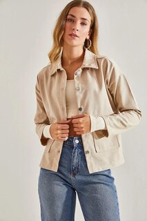 Женская габардиновая куртка с двойными карманами SHADE, бежевый