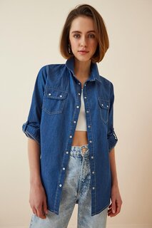 Женская джинсовая базовая рубашка на кнопках с двумя карманами HZL22W-BD134531 hazelin