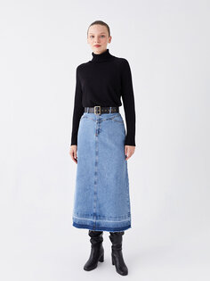 Женская джинсовая юбка стандартного кроя LCW Modest, среднее индиго родео