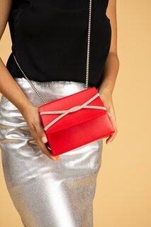Женская вечерняя сумка с полосками и цепочкой BAG3000-23 Pembe Potin, красный