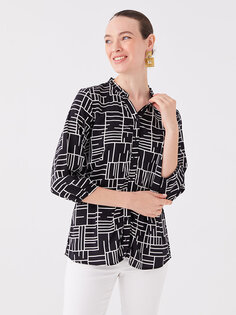 Женская блузка с необычным воротником и узором LCW Grace, черный с принтом