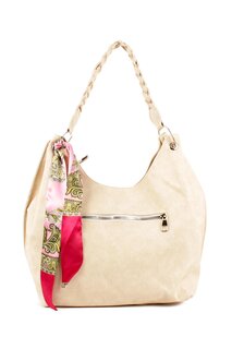 Женская веганская кожаная сумка из нубука в повседневном стиле с вязаным ремешком, шарфом, сумка-тоут с внешним карманом и застежкой-молнией (1775) Luwwe Bags, крем