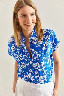 Женская вискозная рубашка с коротким рукавом с рисунком SHADE, синий
