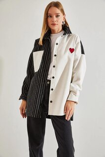 Женская двухцветная рубашка с вышивкой сердца из бисера SHADE, черно-белый