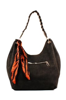 Женская веганская кожаная сумка из нубука в повседневном стиле с вязаным ремешком, шарфом, сумка-тоут с внешним карманом и застежкой-молнией (1775) Luwwe Bags, черный
