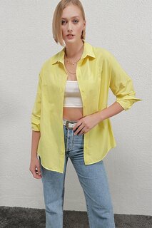 Женская желтая длинная базовая рубашка оверсайз HL22w-bd139001 hazelin