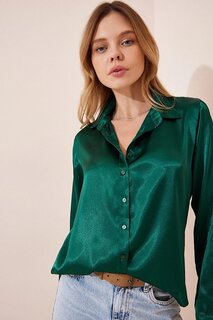 Женская изумрудно-зеленая рубашка из легко струящегося атласа HZL22W-BD139641 hazelin