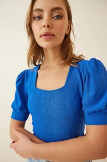 Женская кобальтово-синяя вязаная блузка с квадратным воротником HZL22W-BD104091 hazelin