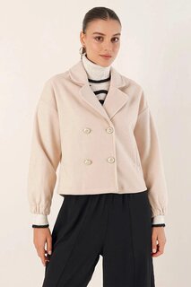 Женская кремовая куртка на металлических пуговицах с двойными карманами и эластичными манжетами HZL24W-BD191171 hazelin