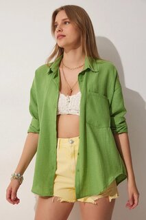 Женская зеленая рубашка оверсайз с низкими плечами и карманами Z Giyim