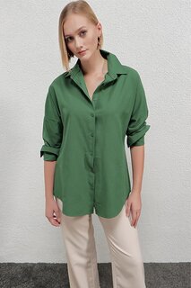 Женская изумрудно-зеленая длинная базовая рубашка оверсайз HZL22W-BD139001 hazelin