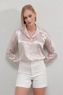 Женская кремовая рубашка из атласа с легкой драпировкой HL22w-bd139641 hazelin
