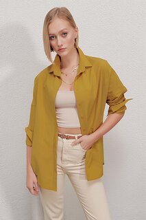 Женская длинная базовая рубашка горчичного цвета HZL22W-BD139001 hazelin