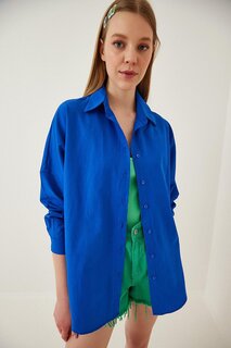 Женская длинная базовая рубашка оверсайз ярко-синего цвета HZL22W-BD139001 hazelin