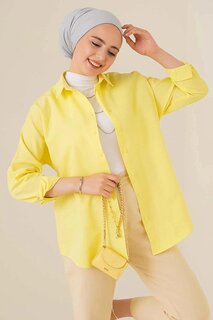 Женская желтая длинная базовая рубашка в хиджабе широкого кроя HZL24W-BD139001 hazelin
