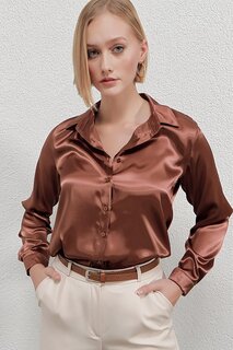 Женская медная атласная рубашка с легкой драпировкой HL22w-bd139641 hazelin