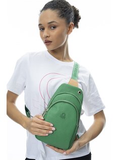 Женская нагрудная сумка с кожаным принтом BENETTON, зеленый