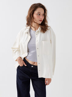 Женская однотонная джинсовая куртка с рубашечным воротником LCW Jeans, белое родео