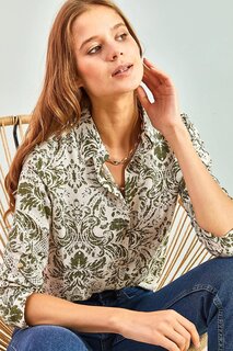 Женская льняная рубашка со сложенными рукавами и узором SHADE