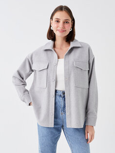 Женская куртка-рубашка оверсайз с длинными рукавами и блестящим каменным принтом LCW Vision, серый