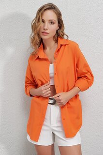 Женская оранжевая рубашка с веревочным шнурком и разрезом по бокам HZL23W-BD1201321 hazelin
