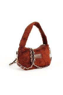 Женская плюшевая кожаная цепочка с вязаным ремнем на плечо Puufi Повседневная мини-сумка-багет на руку и на плечо (20784) Luwwe Bags, коричневый