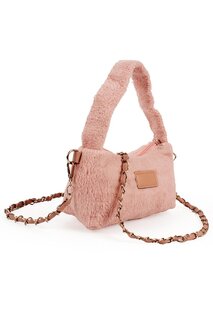 Женская плюшевая кожаная цепочка с вязаным ремнем на плечо Puufi Повседневная мини-сумка-багет на руку и на плечо (20784) Luwwe Bags, пудрово-розовый