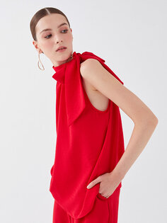 Женская однотонная вечерняя блузка без рукавов с завязочным воротником LCWAIKIKI Classic, красный