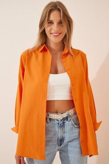 Женская оранжевая однотонная рубашка большого размера Araboy Basic Z Giyim