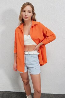 Женская оранжевая длинная базовая рубашка оверсайз HZL22W-BD139001 hazelin