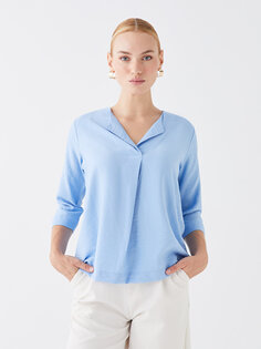 Женская однотонная блузка со свободным воротником LCWAIKIKI Classic, синий