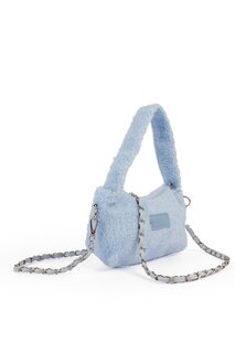 Женская плюшевая кожаная цепочка с вязаным ремнем на плечо Puufi Повседневная мини-сумка-багет на руку и на плечо (20784) Luwwe Bags, голубые