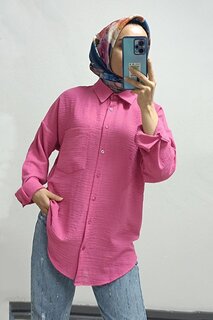 Женская розовая рубашка оверсайз с низкими плечами и карманами Z Giyim
