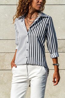 Женская повседневная черно-белая рубашка в разноцветную полоску GK-CCK60013 GÜNEŞ KIZI