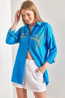 Женская рубашка с вышивкой пайетками SHADE, синий