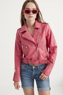 Женская розовая кожаная куртка MEECY