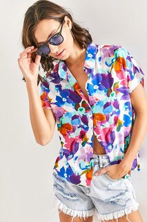 Женская рубашка из вискозы с рукавами «летучая мышь» и разноцветным узором SHADE, смешанный