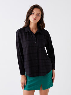 Женская рубашка из поплина с длинным рукавом с рисунком LCW Casual, черный полосатый