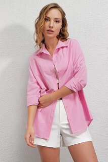 Женская розовая длинная базовая рубашка оверсайз HL22w-bd139001 hazelin