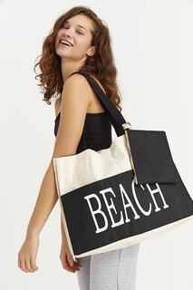 Женская пляжная пляжная сумка с надписью кремового цвета ECROU