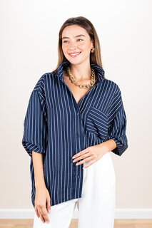 Женская повседневная рубашка оверсайз темно-синего цвета в полоску ECROU