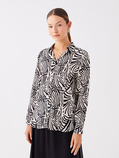 Женская рубашка с длинным рукавом с рисунком LCWAIKIKI Classic, черный с принтом