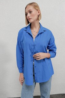 Женская синяя длинная базовая рубашка оверсайз HZL22W-BD139001 hazelin