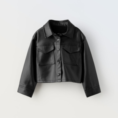 Куртка-рубашка для девочки Zara Faux Leather, черный