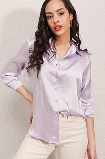 Женская светло-сиреневая рубашка из атласа с легкой драпировкой HZL22W-BD139641 hazelin