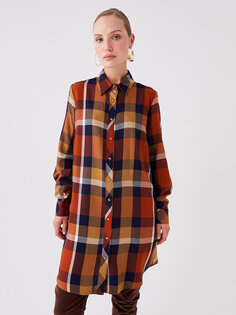 Женская рубашка-туника в клетку с длинным рукавом LCWAIKIKI Classic, оранжевый плед